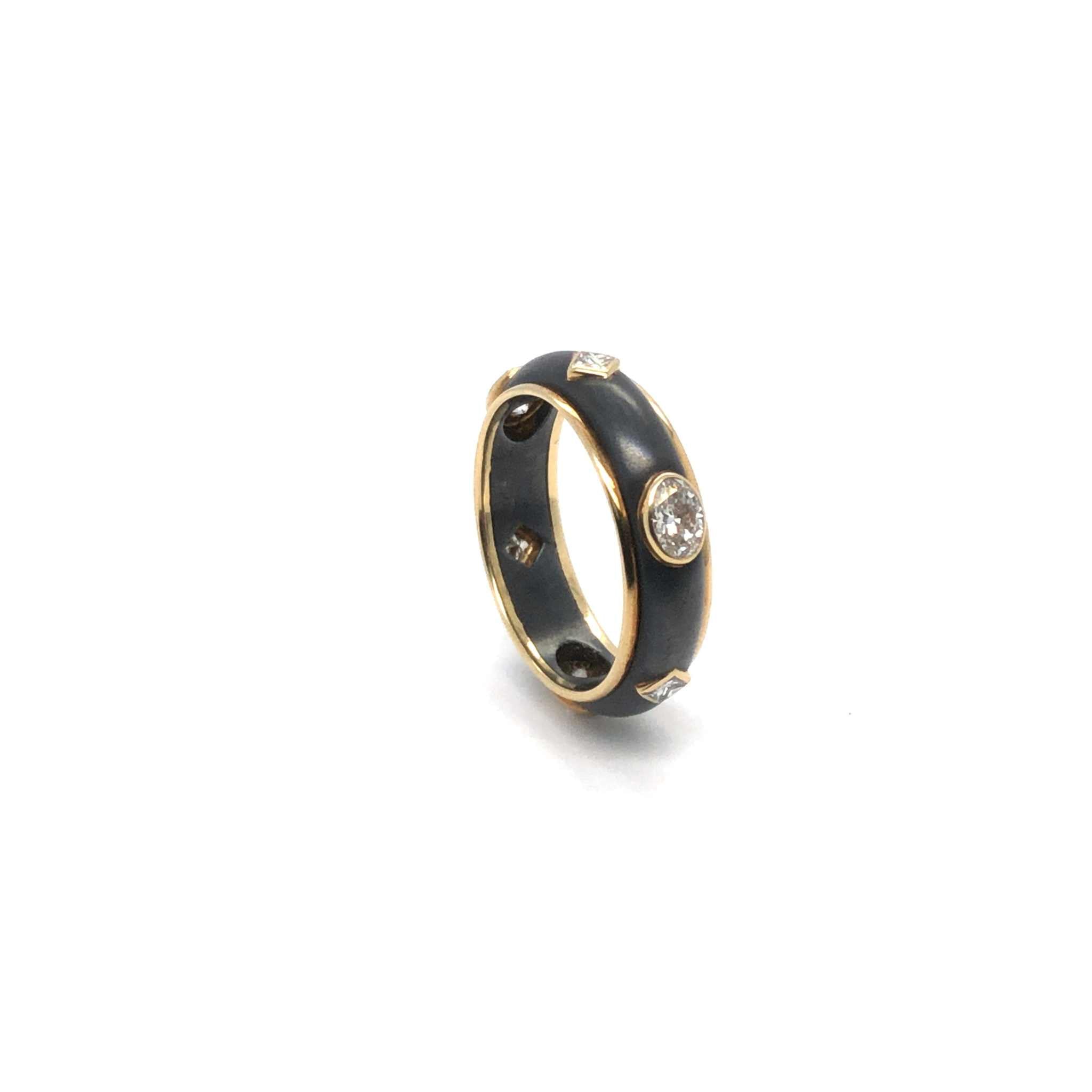 Micah Wedding Band size 6.25 black and gold ring with 0.90 carats VS diamonds and polished finish