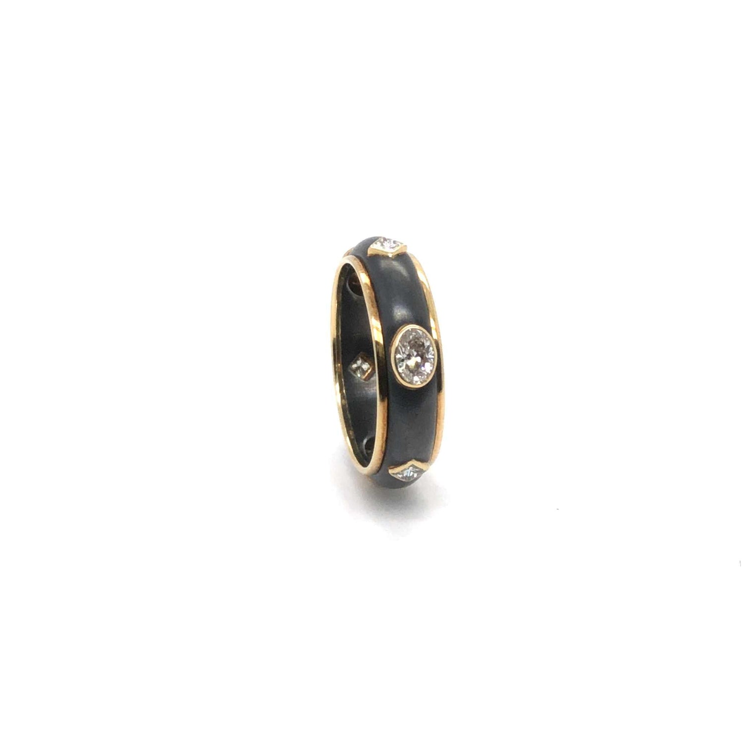 Micah Wedding Band with black and gold design featuring 0.90 carats VS diamonds, size 6.25, polished finish, elegant contemporary style ring