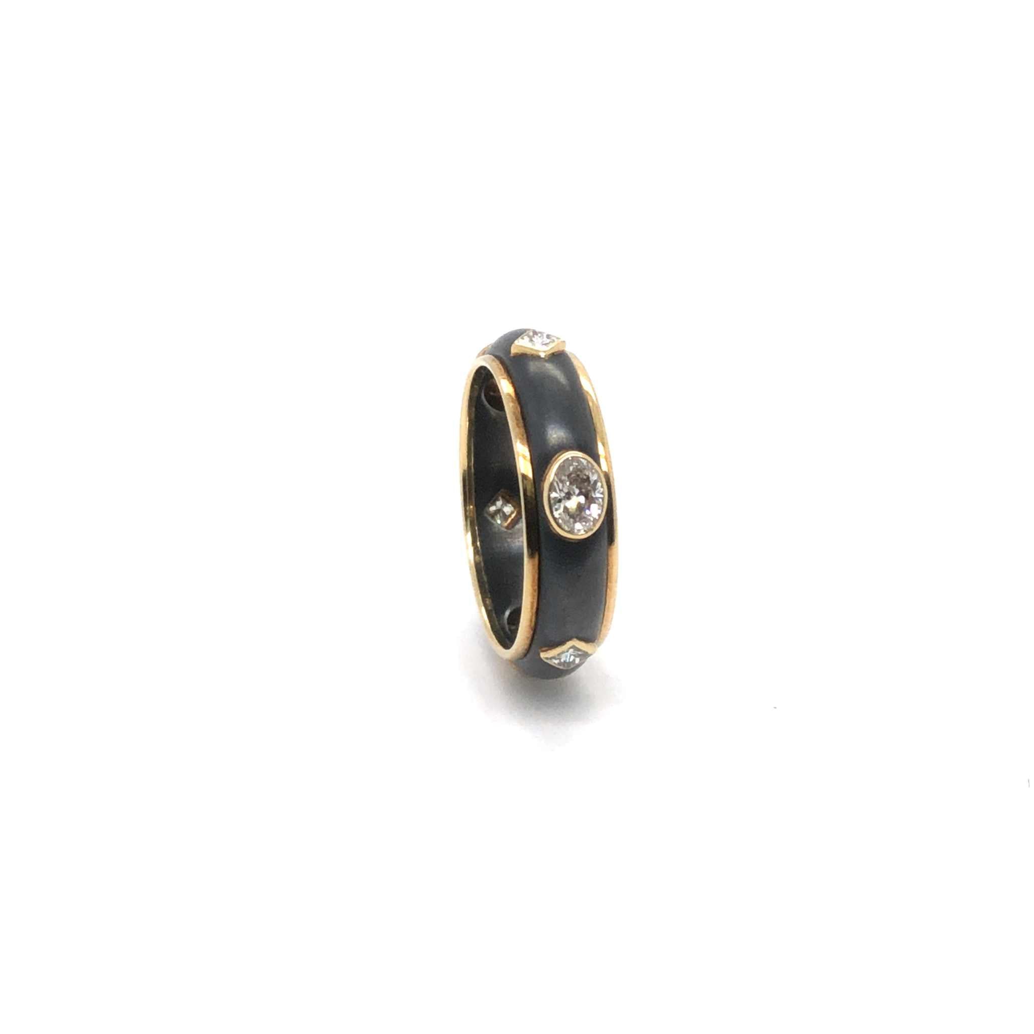 Micah Wedding Band with black and gold design featuring 0.90 carats VS diamonds, size 6.25, polished finish, elegant contemporary style ring
