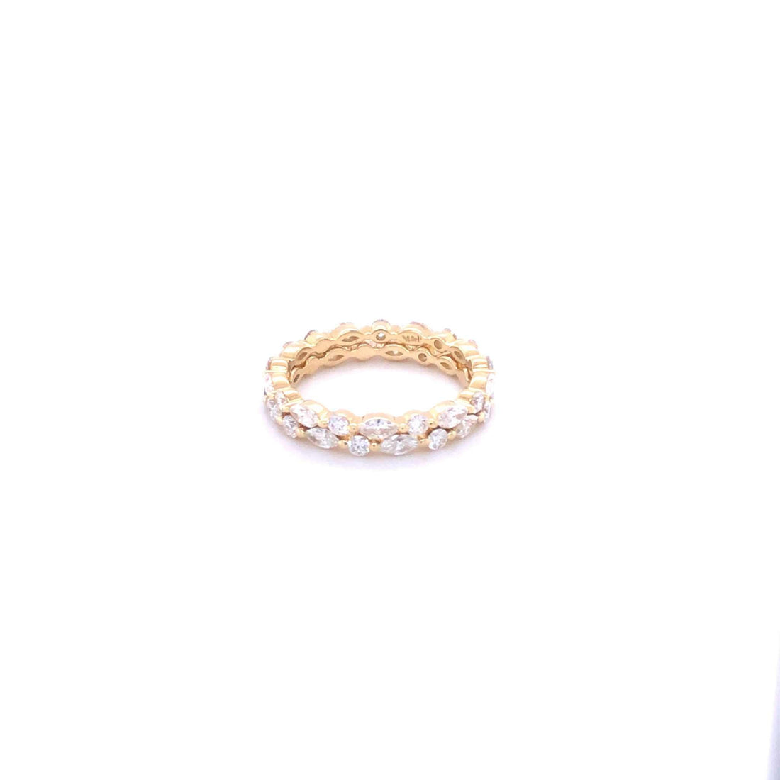 18K yellow gold Bella wedding band with 0.85 carats FG VS1 round and marquise diamonds