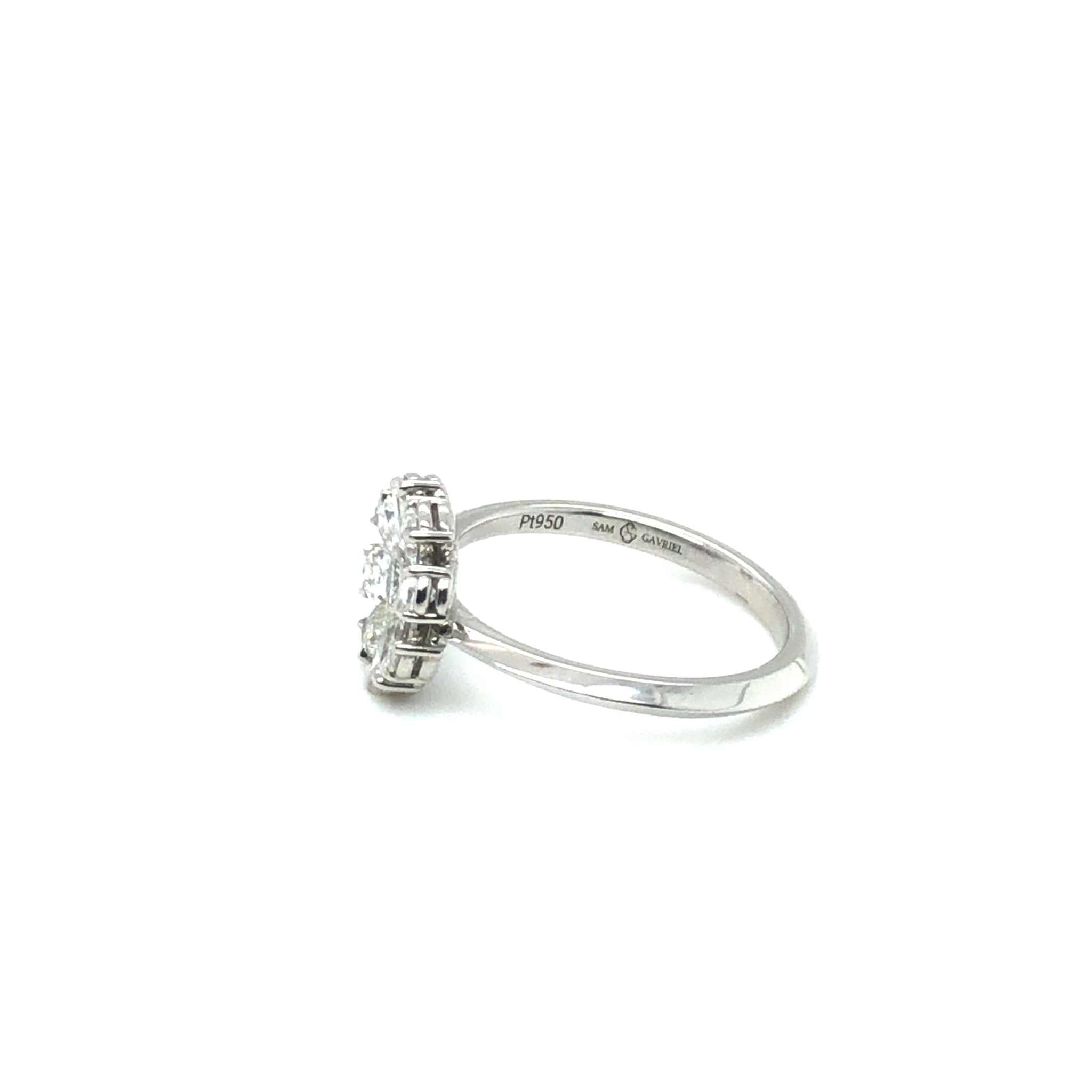 Xena Engagement Ring side view with pear-shaped diamonds in platinum knife-edge setting