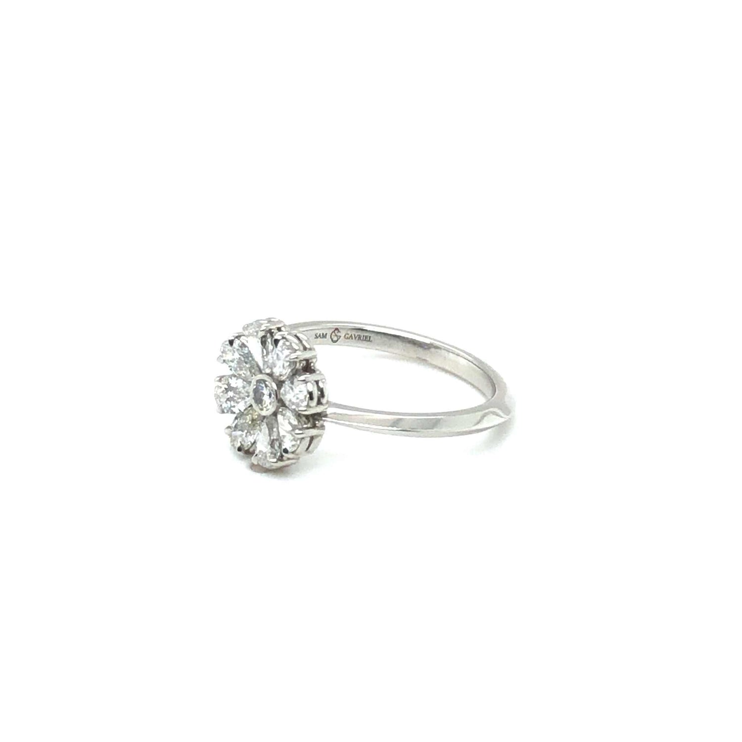 Xena Engagement Ring with pear-shaped diamonds in sleek platinum setting.