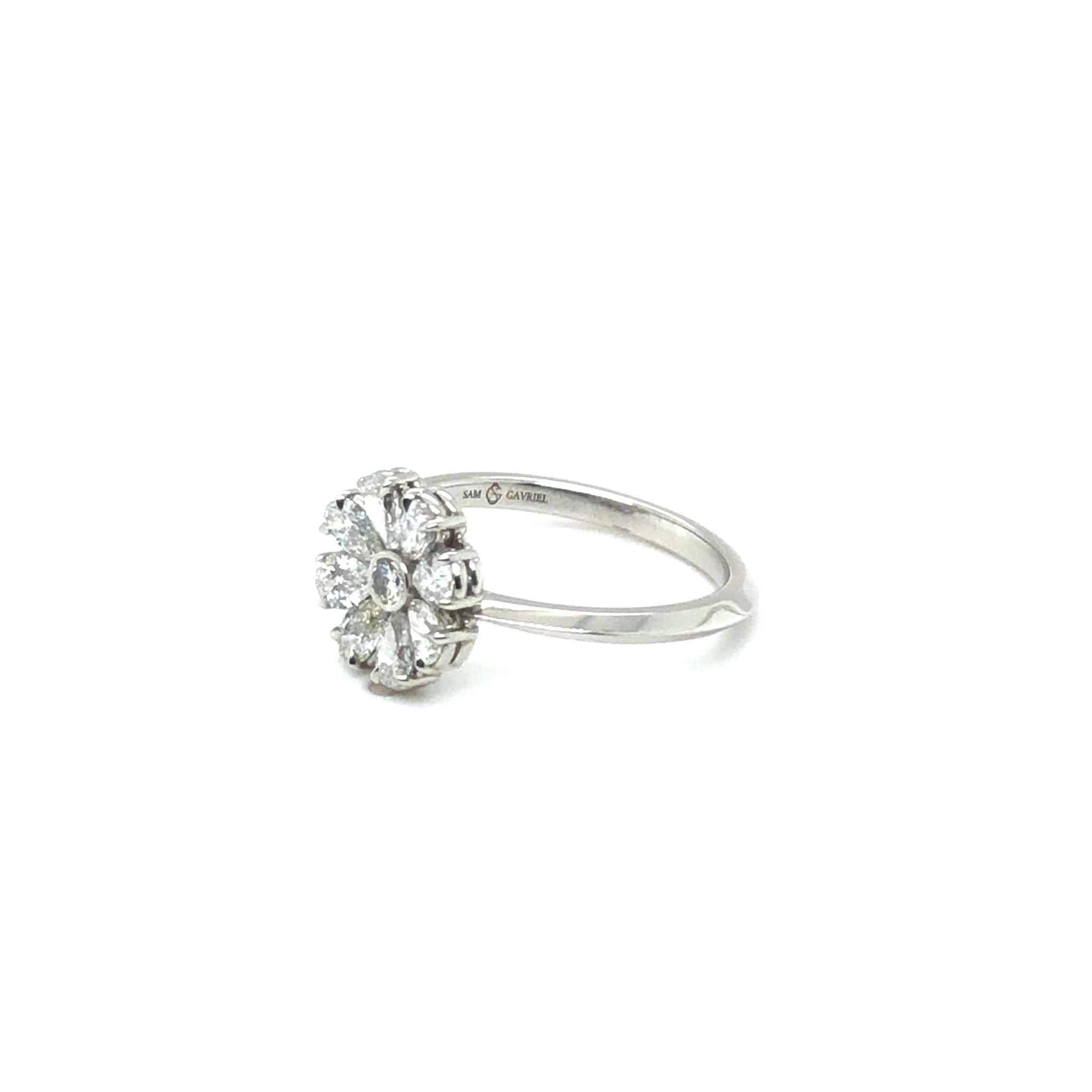 Xena Engagement Ring with pear-shaped diamonds in sleek platinum setting.