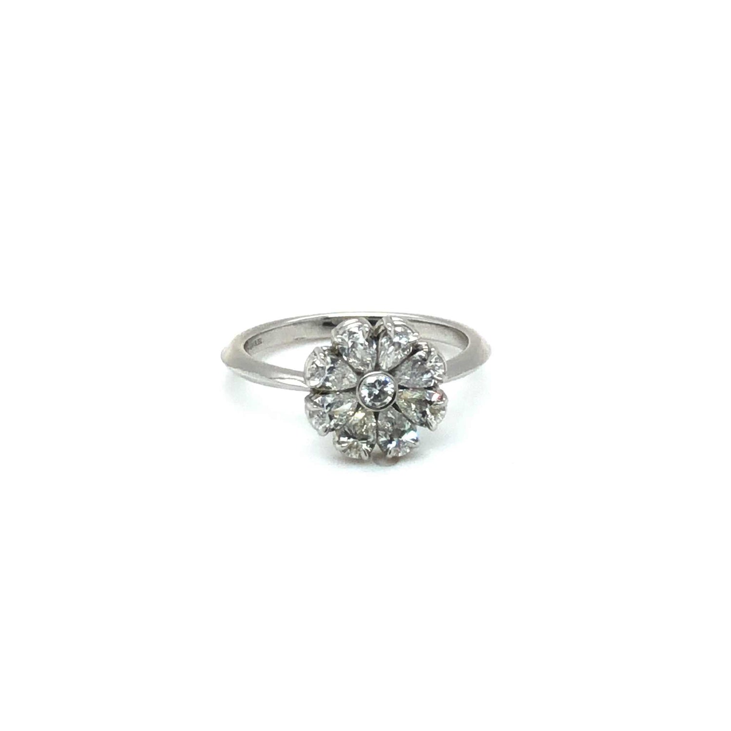 Xena Engagement Ring with eight pear-shaped diamonds in platinum knife-edge setting