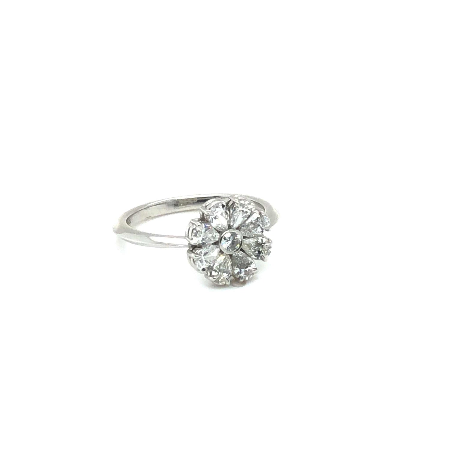 Xena Engagement Ring platinum band with pear-shaped diamonds in flower design