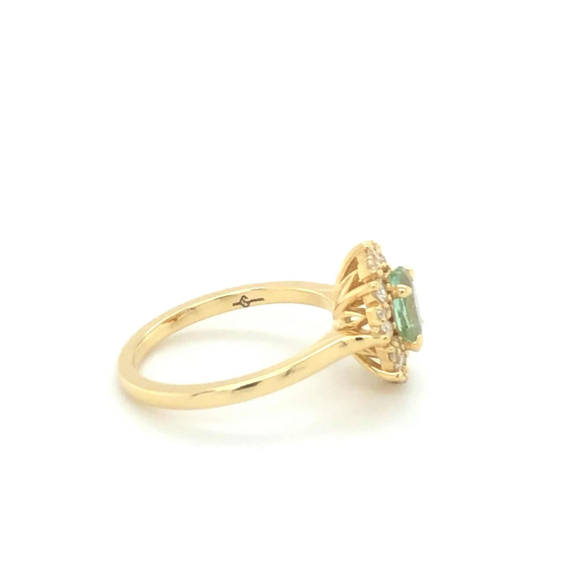 Jessica Alternative Engagement Ring in 18K yellow gold with 0.98-carat green tourmaline and 0.37 carats of FG VS1 diamonds, side view
