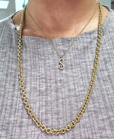 18K solid yellow gold Cable Chain necklace with lobster clasp, 25 inches long and 5.2mm wide, worn layered with a pendant necklace
