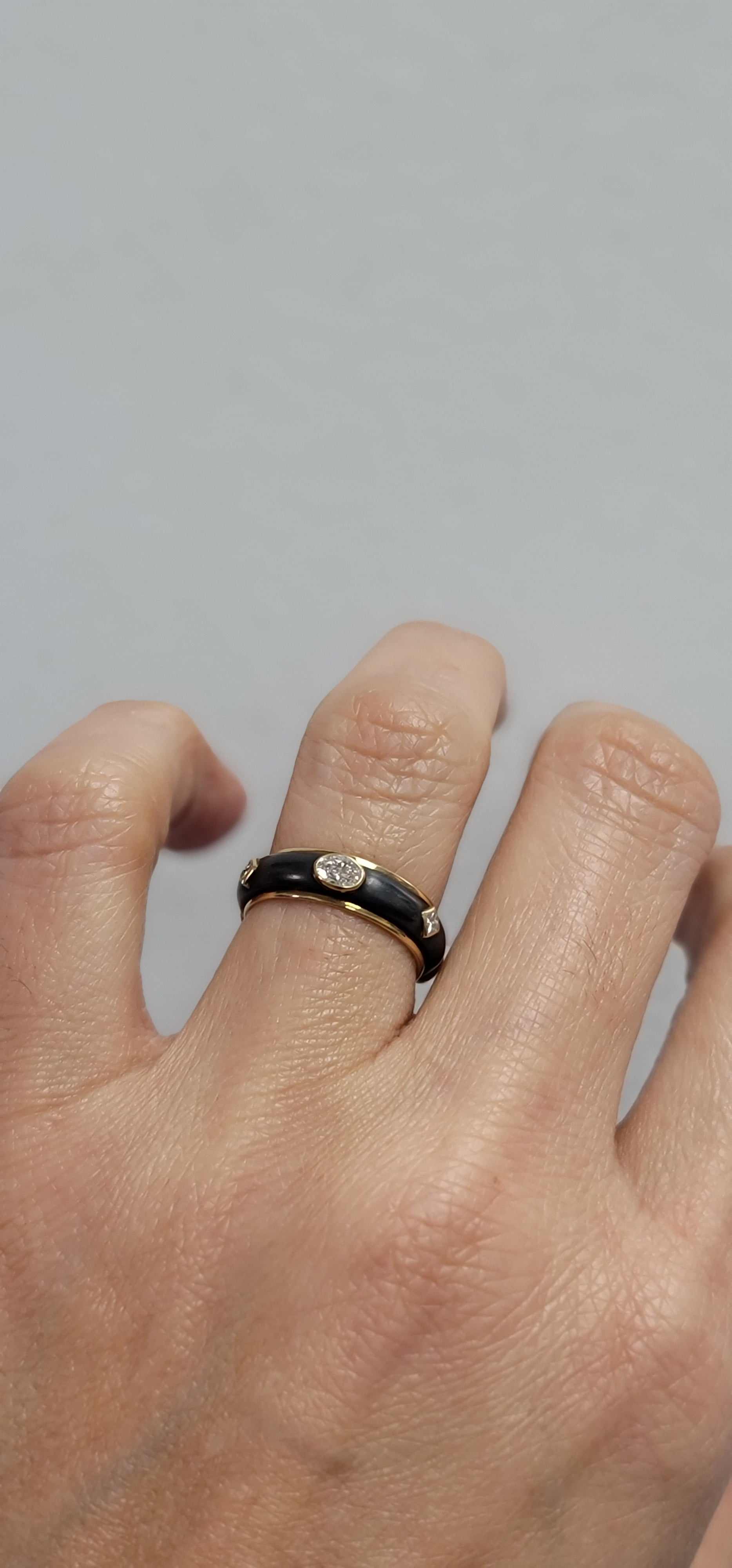 Micah Wedding Band gold and black with diamond on finger size 6.25 ready to ship