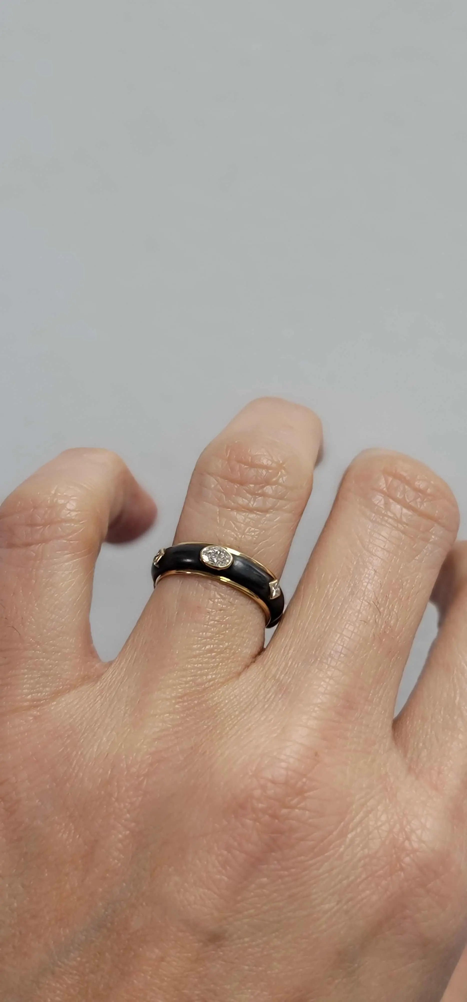 Micah Wedding Band gold and black with diamond on finger size 6.25 ready to ship