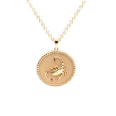 18K gold Zodiac Medallion necklace with birthstone and zodiac sign Scorpio design