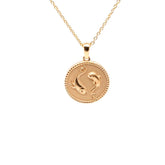 18K gold Zodiac Mini Medallion necklace with Pisces zodiac sign and rope border on cable chain