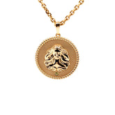 18K gold Zodiac Medallion necklace with birthstone and rope border