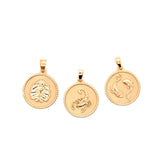Gold zodiac charm pendants with rope border and astrological symbols