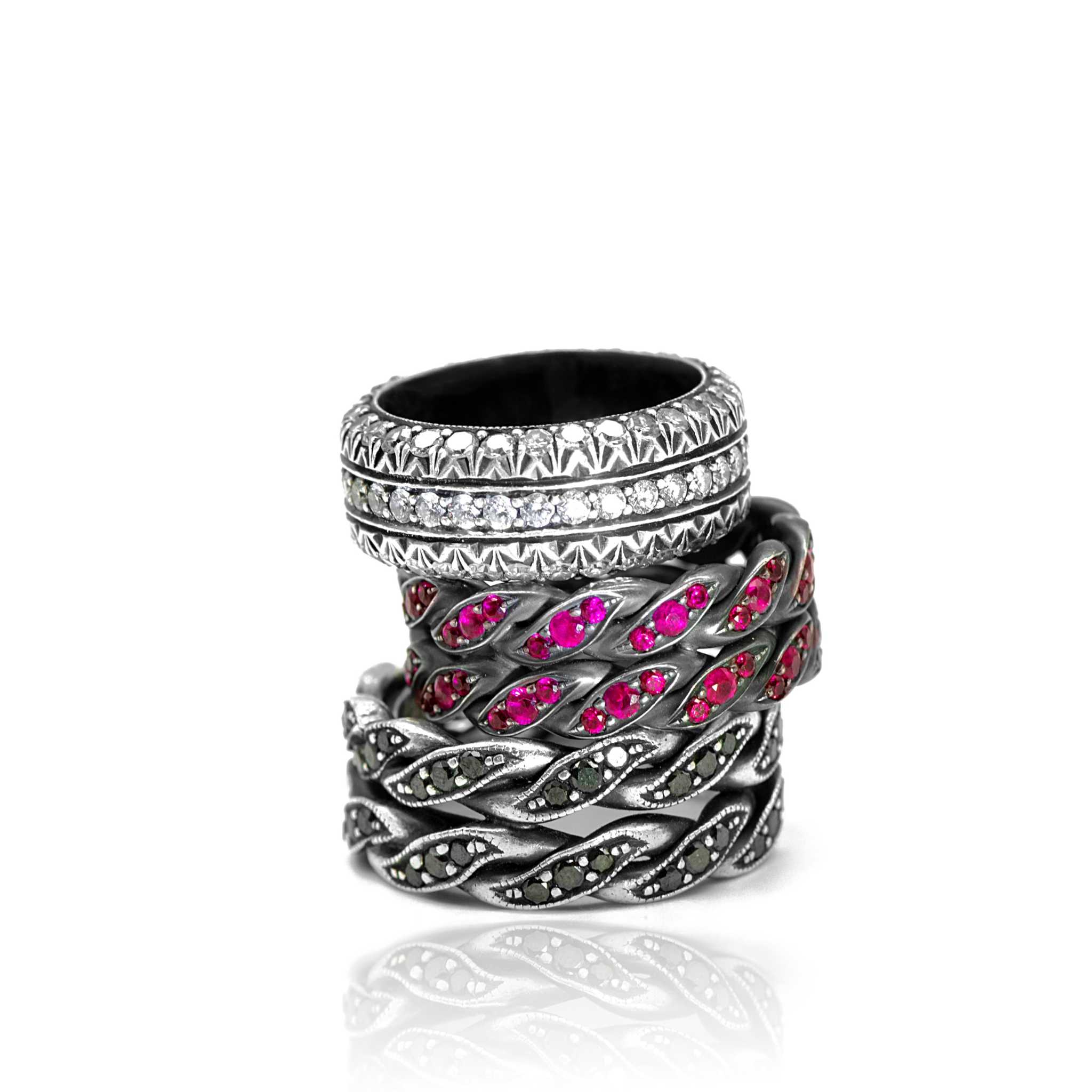 Jasper Eternity Band 18K white gold ring with 4.5 carats ruby gemstones elegant design