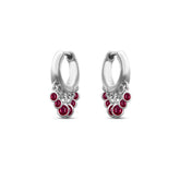 Nina Hoop single 18K white gold earring with bezel-set diamond-cut rubies