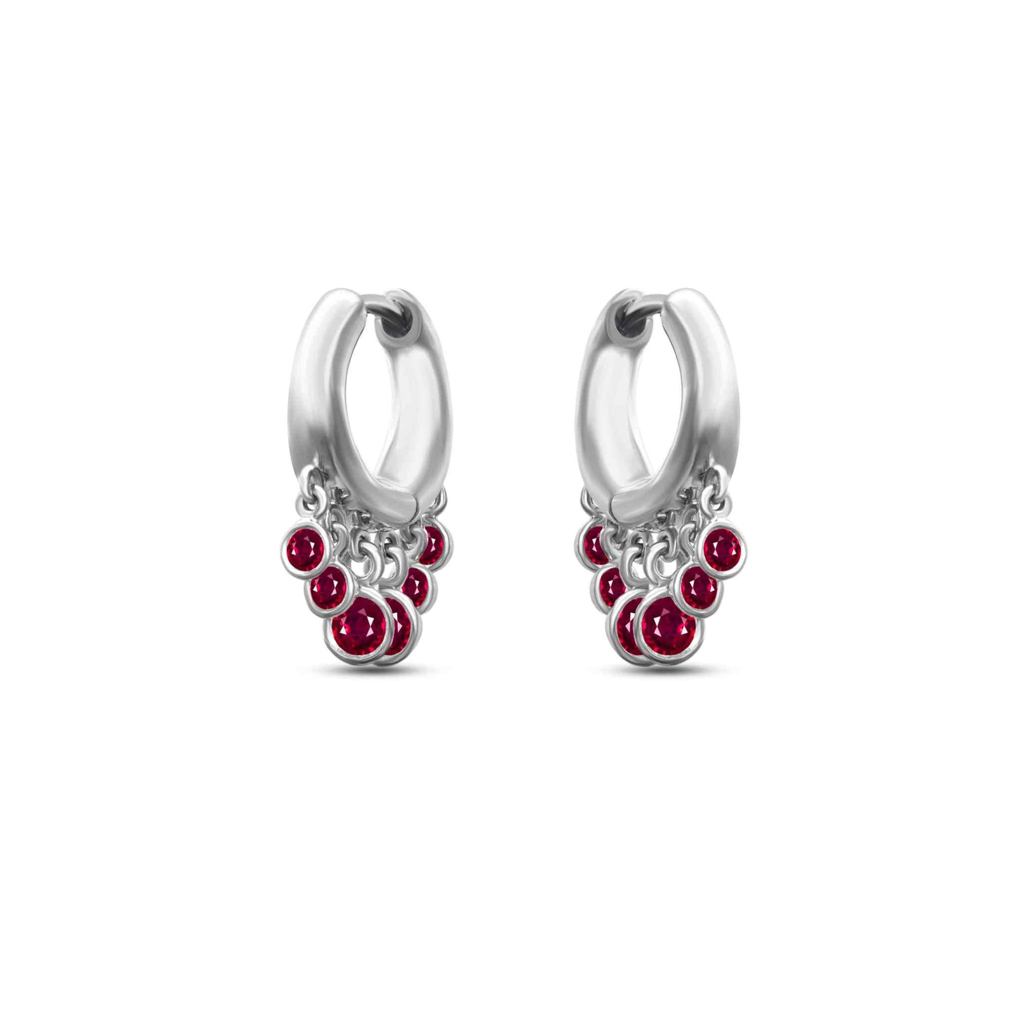 Nina Hoop single 18K white gold earring with bezel-set diamond-cut rubies