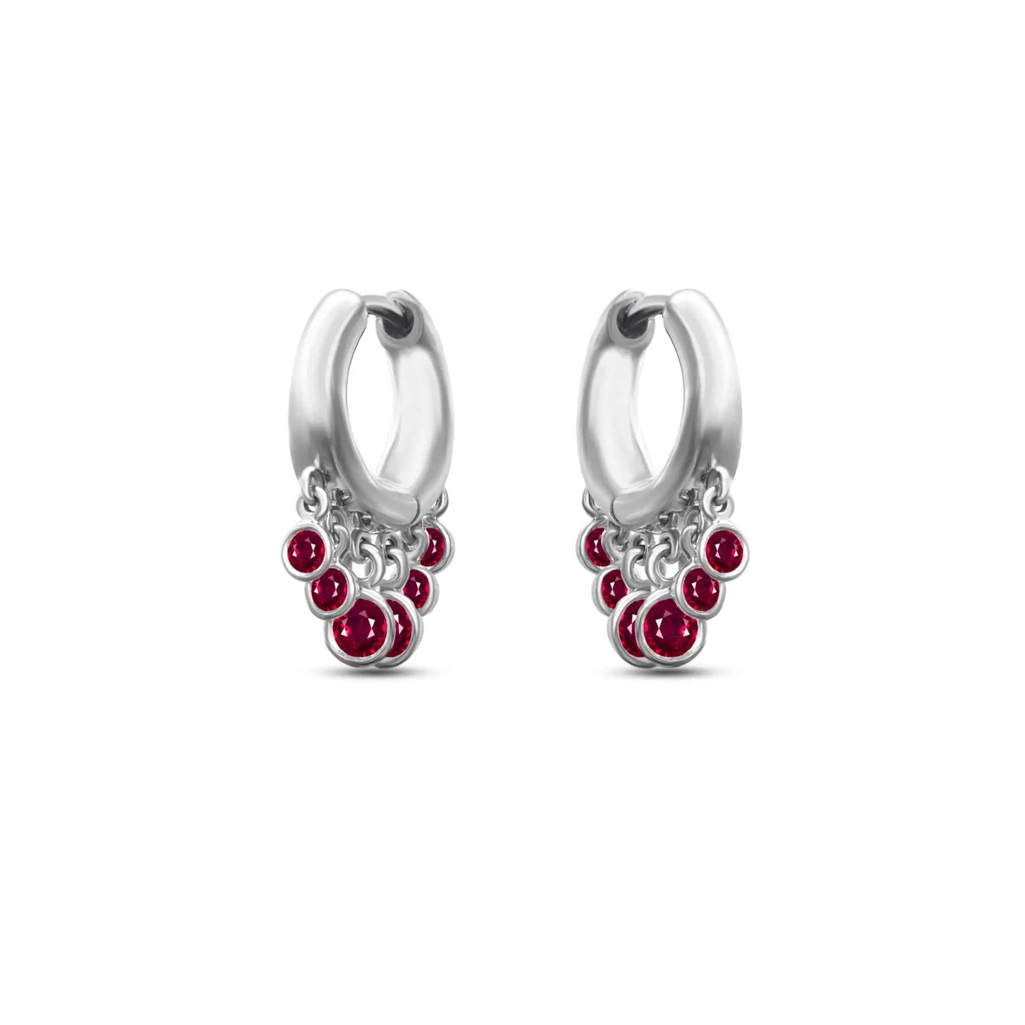 Nina Hoop 18K white gold earrings with diamond-cut ruby drops totaling 0.65ct
