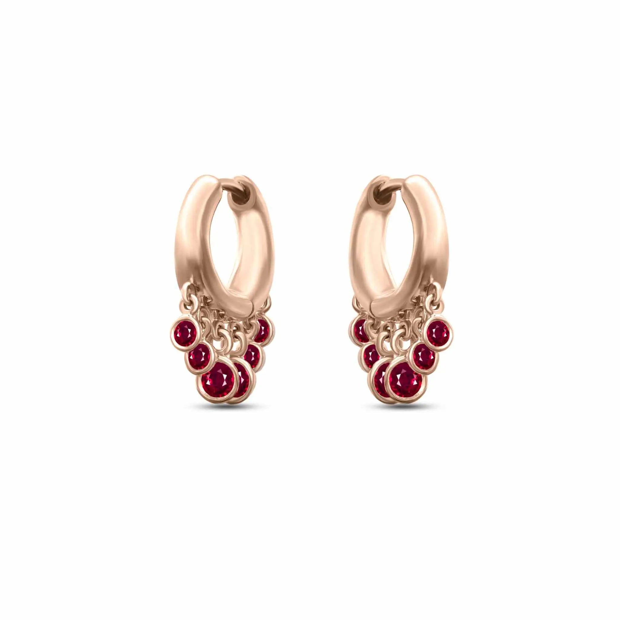 Nina Hoop 18K gold earrings with diamond-cut rubies in elegant drop design