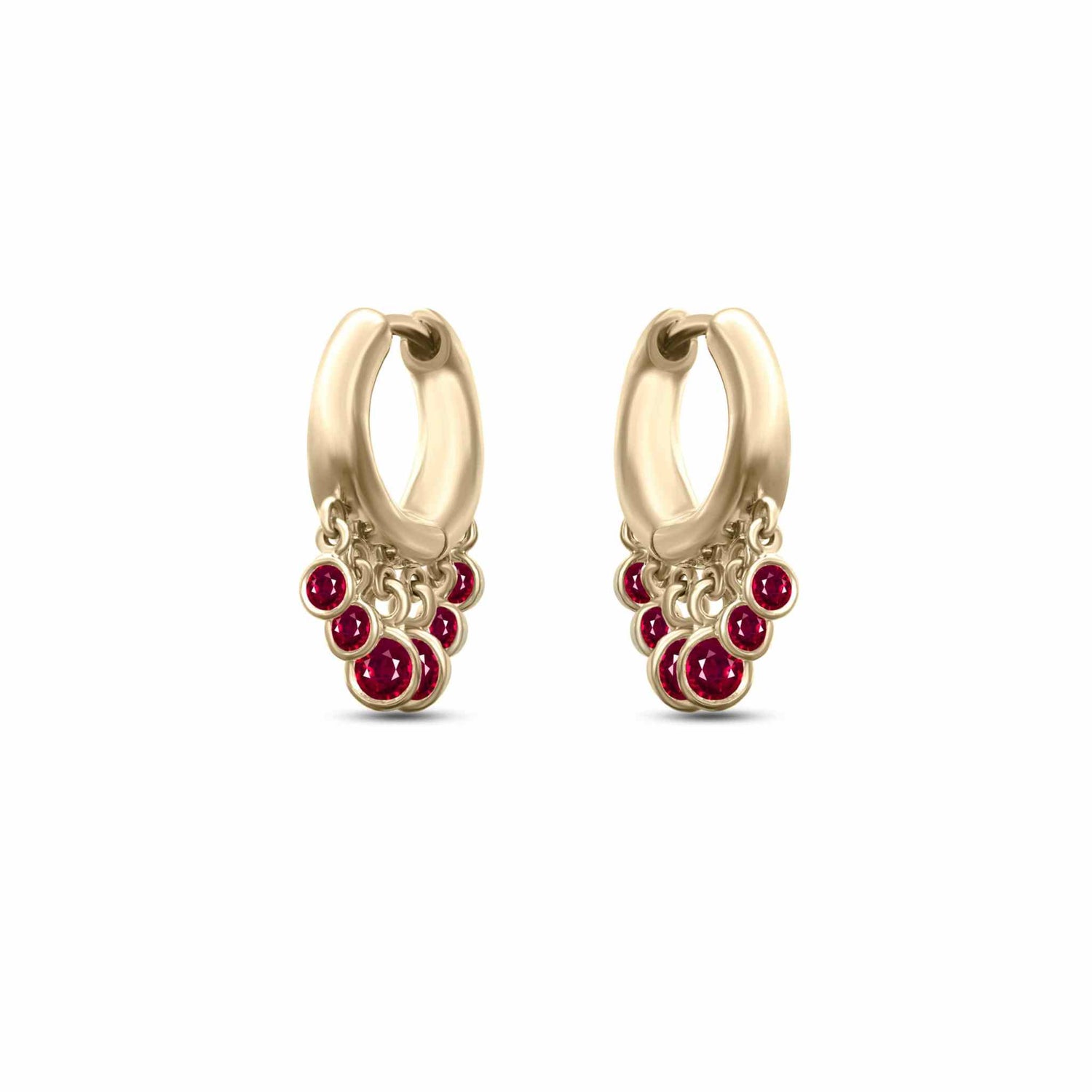 Pair of Nina Hoop earrings in 18K gold with bezel-set diamond-cut rubies totaling 0.65ct