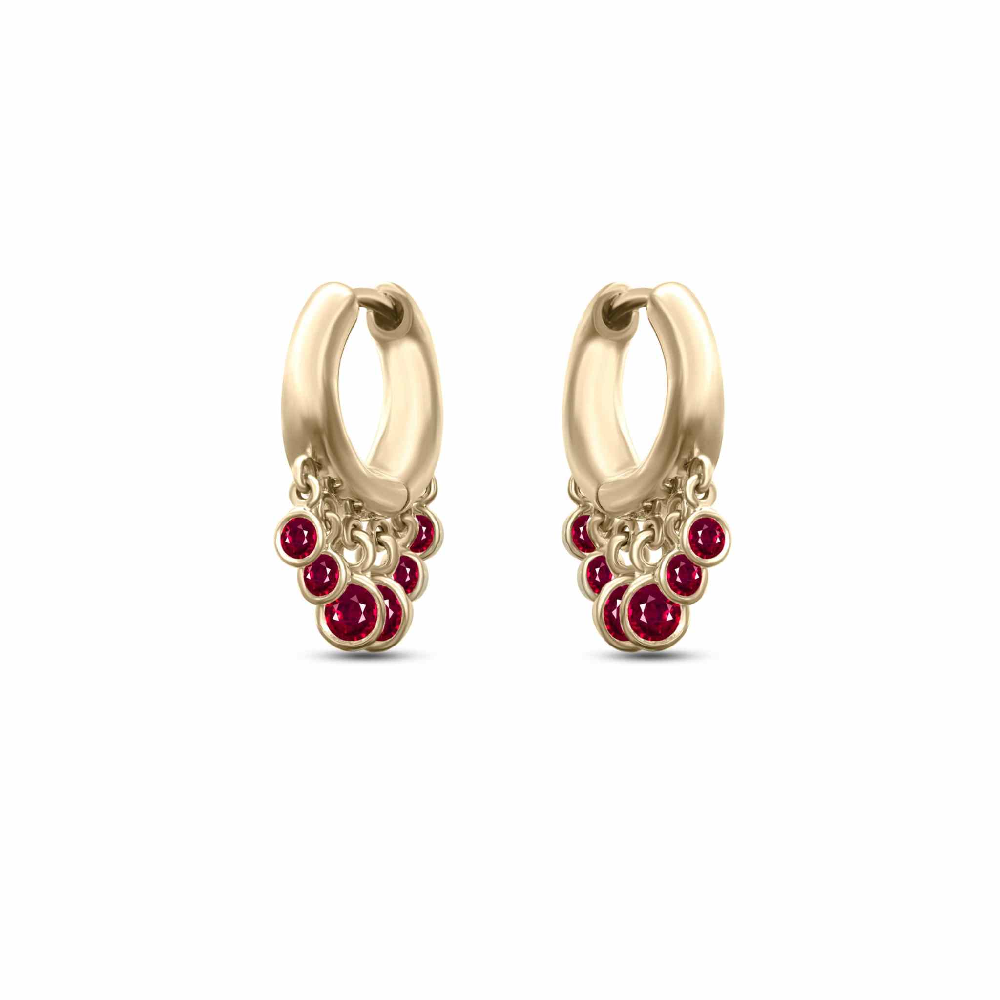 Pair of Nina Hoop earrings in 18K gold with bezel-set diamond-cut rubies totaling 0.65ct