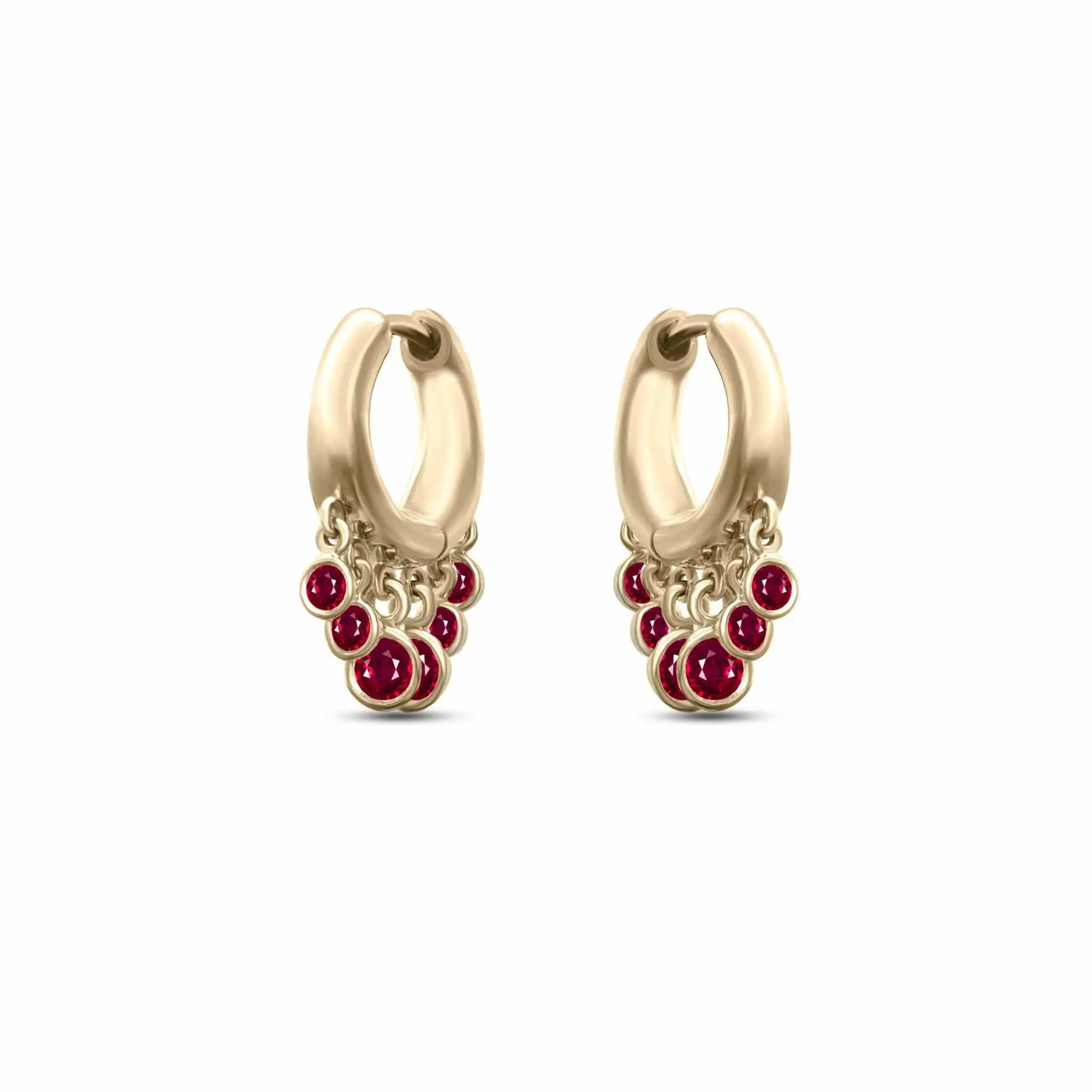 Nina Hoop 18K gold earrings with diamond-cut ruby drops in yellow gold