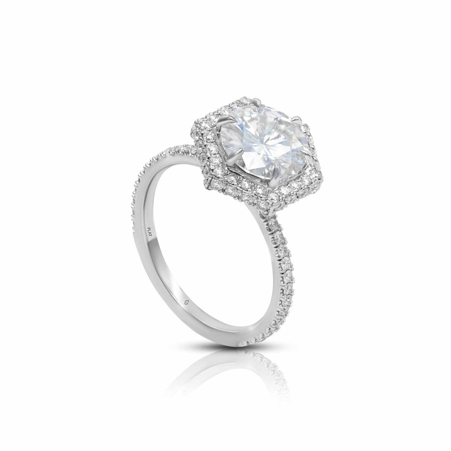 Ilana Double Edge Halo Engagement Ring with 3 carat brilliant cut diamond and diamond-encrusted band