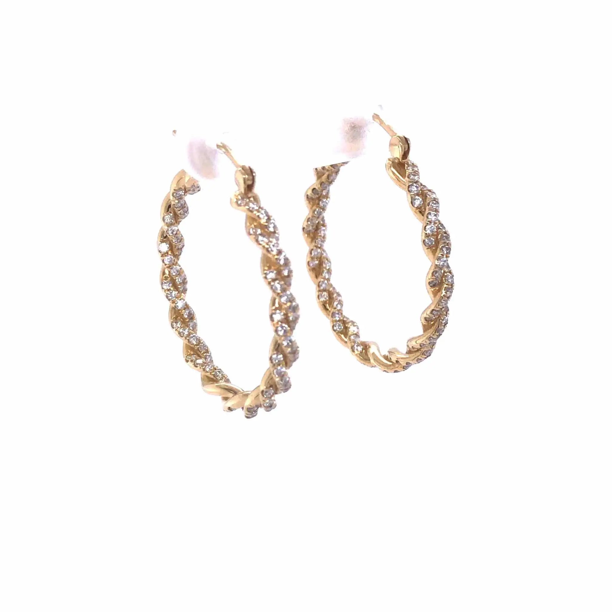 Joanna Diamond Hoop Earrings in 18k yellow gold with twisted design and embedded diamonds