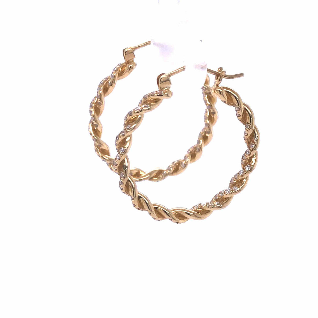 Joanna Diamond Hoop Earrings in 18k yellow gold with twisted design and sparkling diamonds