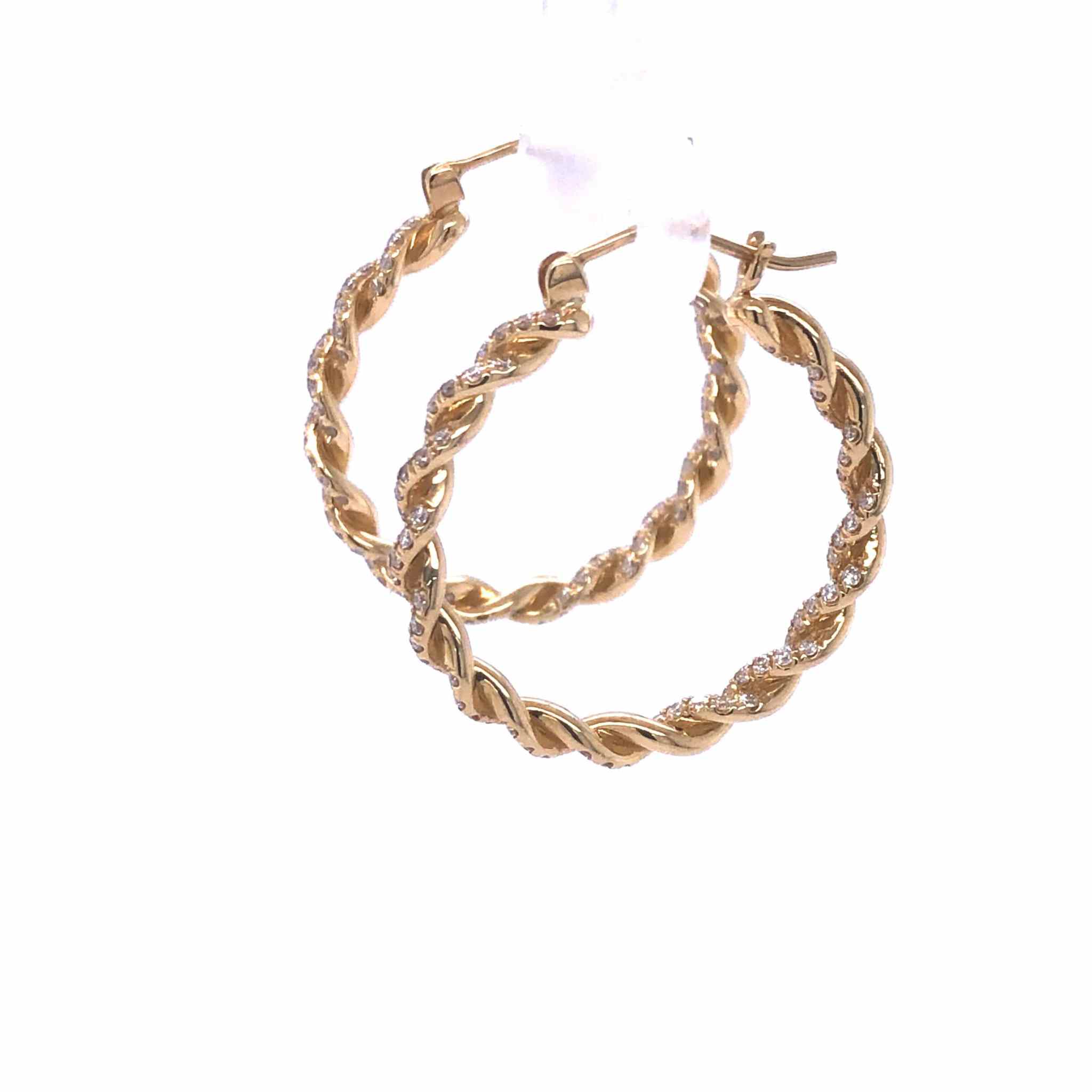 Joanna Diamond Hoop Earrings in 18k yellow gold with twisted design and sparkling diamonds