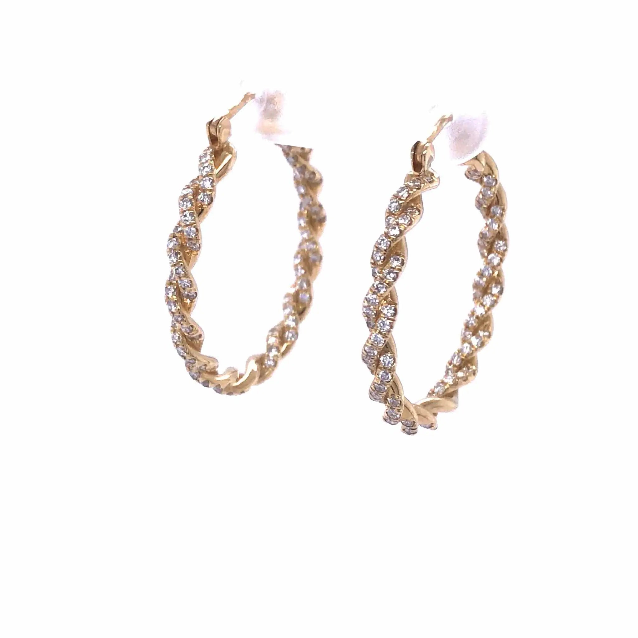 Joanna Diamond Hoop Earrings in 18k yellow gold with twisted design and sparkling diamonds