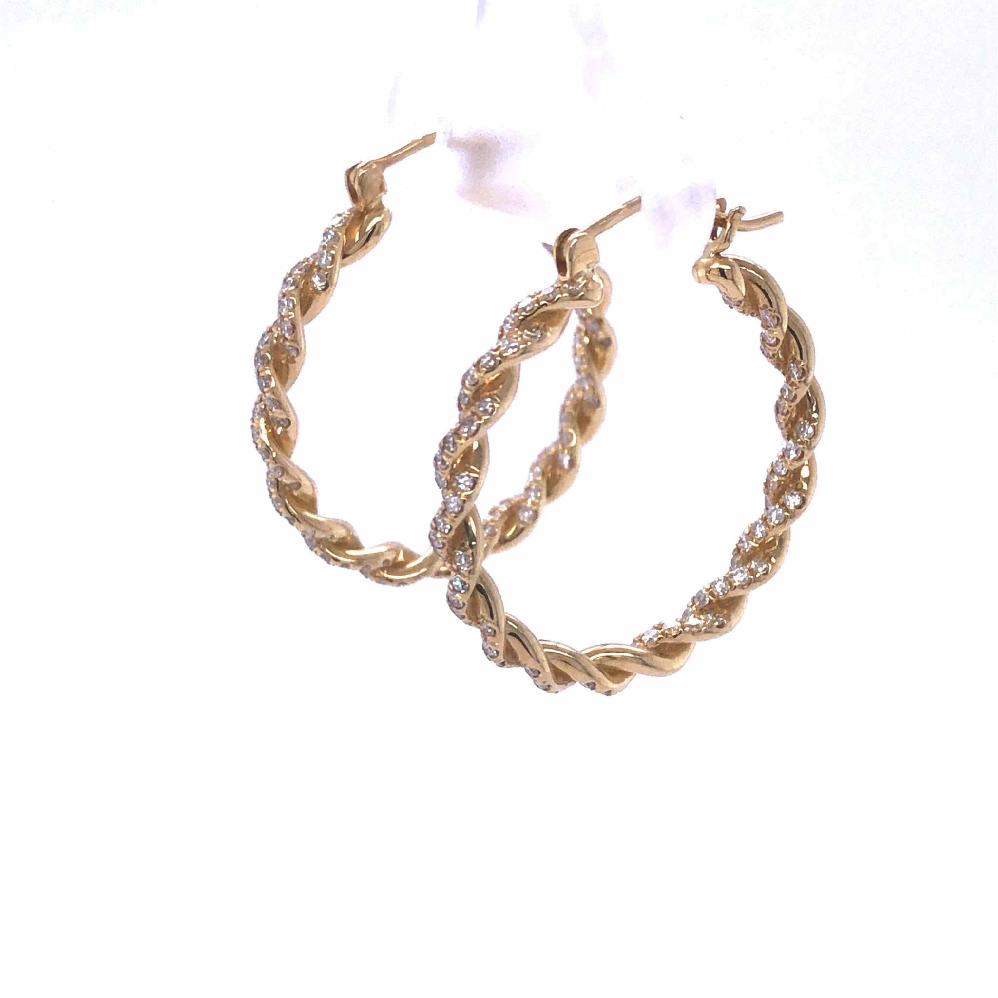 Joanna Diamond Hoop Earrings in 18k yellow gold with twisted design and sparkling diamonds