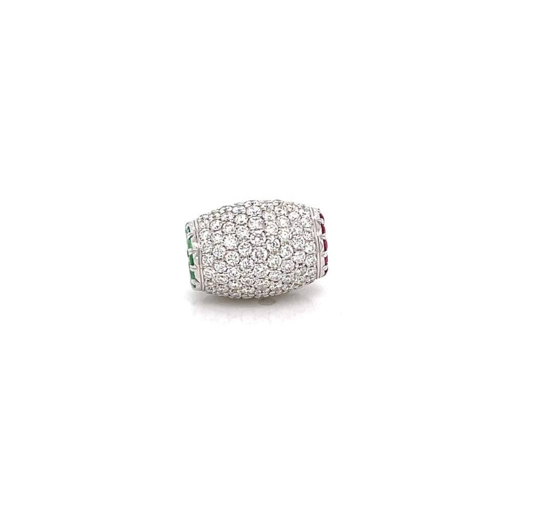 Ariella Necklace 18K white gold with 2.2 carats VS diamonds, emerald and ruby gemstones detail