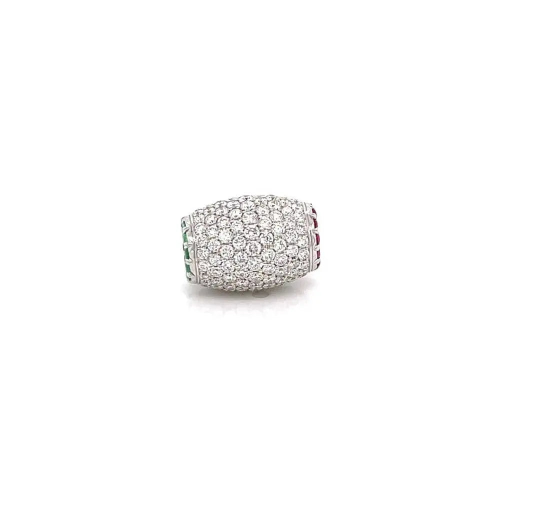 Ariella Necklace 18K white gold bead pendant with pavé diamonds, emerald, and ruby accents