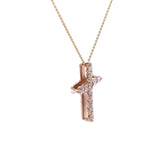 18k gold diamond cross pendant with F VS1 diamonds on a delicate chain