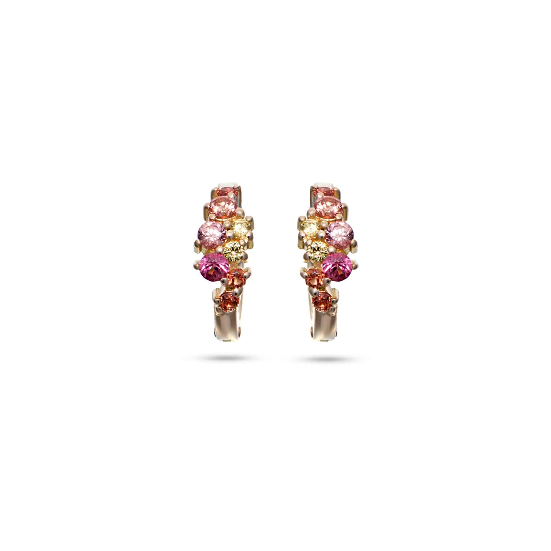 18K yellow gold Chloe mini huggie earrings with multicolored vibrant gemstones