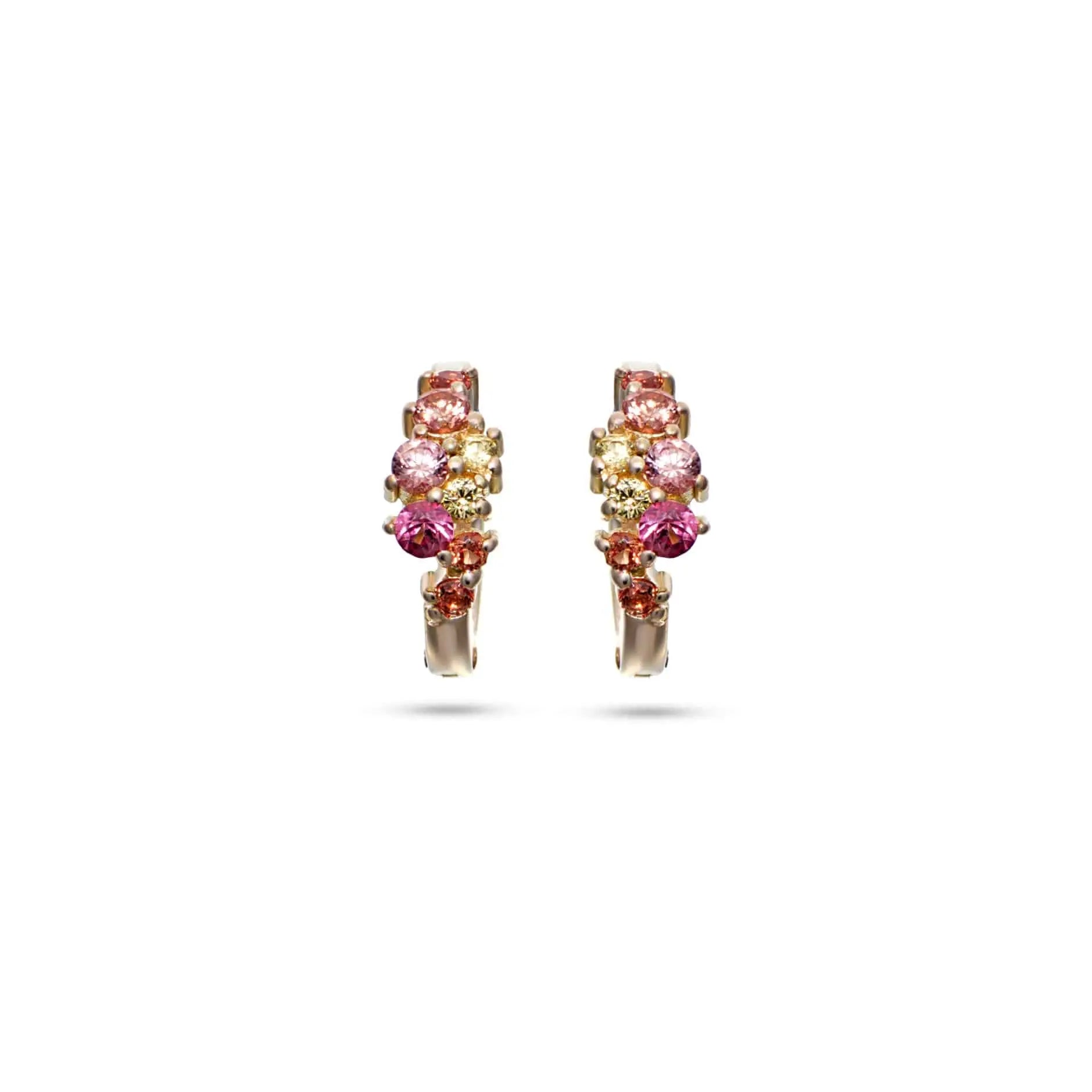 18K yellow gold Chloe mini huggie earrings with multicolored vibrant gemstones