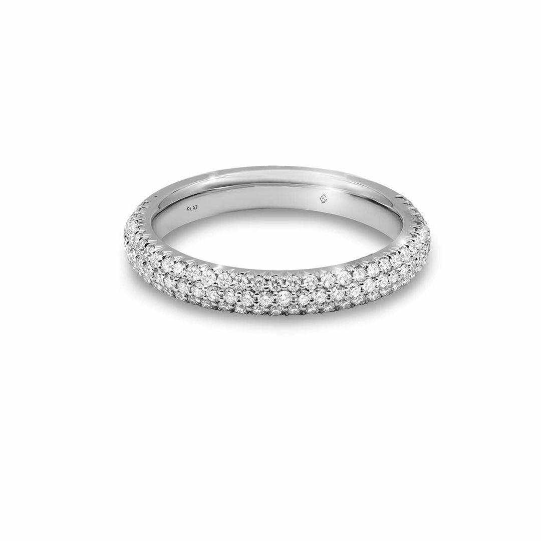 Rina three row pave diamond wedding band in platinum with natural diamonds totaling 0.58 carats