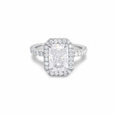 Alara Engagement Ring with 4-carat radiant-cut moissanite and diamond pavé setting in white gold