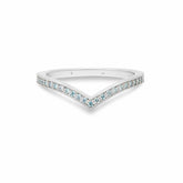 Ava Wedding Band in platinum with delicate milgrain edge and round fancy blue diamonds in a V-shaped design