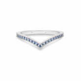Ava Wedding Band in white gold with milgrain edge and round fancy blue diamonds in V-shape design