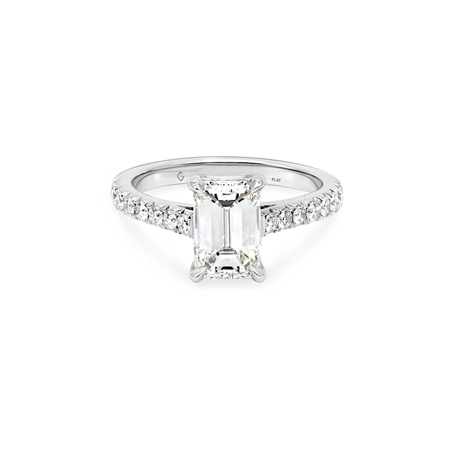 Dafna Engagement Ring with emerald-cut diamond and pavé-set VS diamonds on white gold band