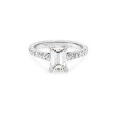 Dafna Engagement Ring with emerald-cut diamond and pavé-set VS diamonds on white gold band