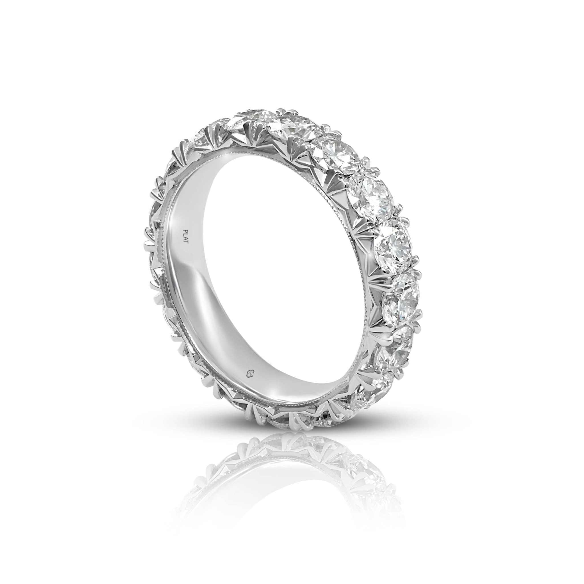 Dalia Round Diamond Eternity Band with 3.85 carats VVS lab-grown diamonds in a continuous platinum setting, size 6.5 ring