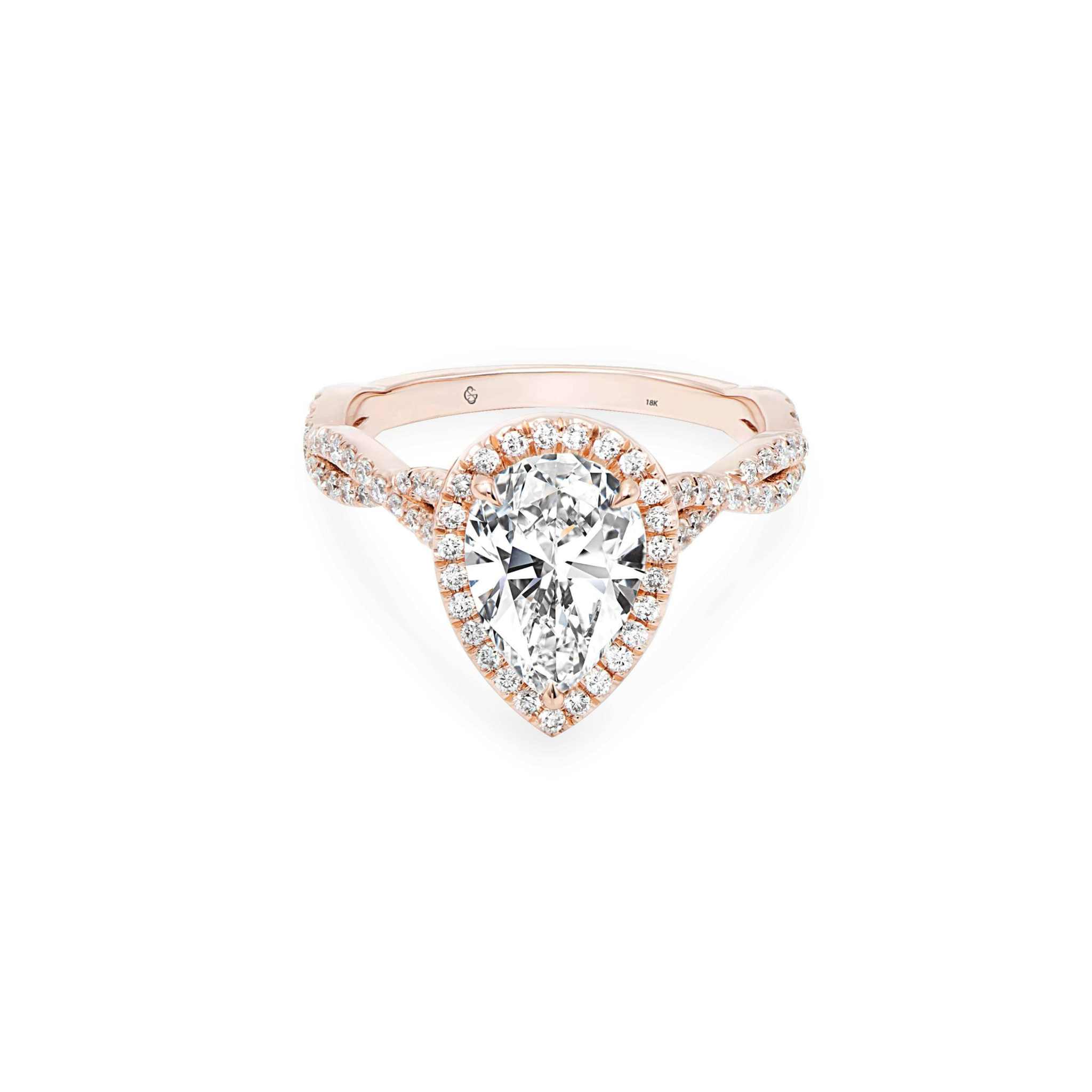 Gina Pear Shape Engagement Ring with pear-shaped diamond and twisted pave band in rose gold