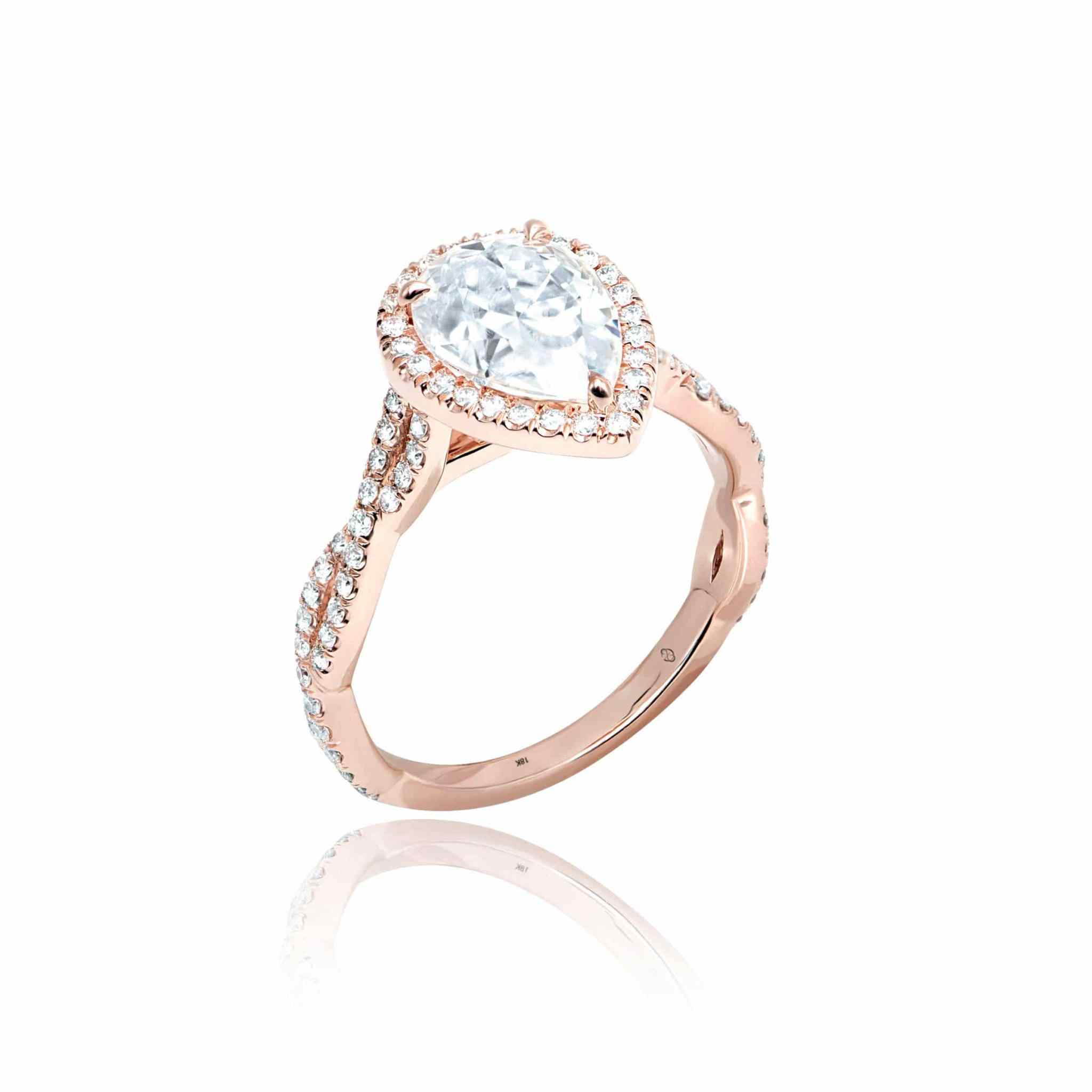 Gina Pear Shape Engagement Ring with pear-shaped diamond and twisted pave band in rose gold