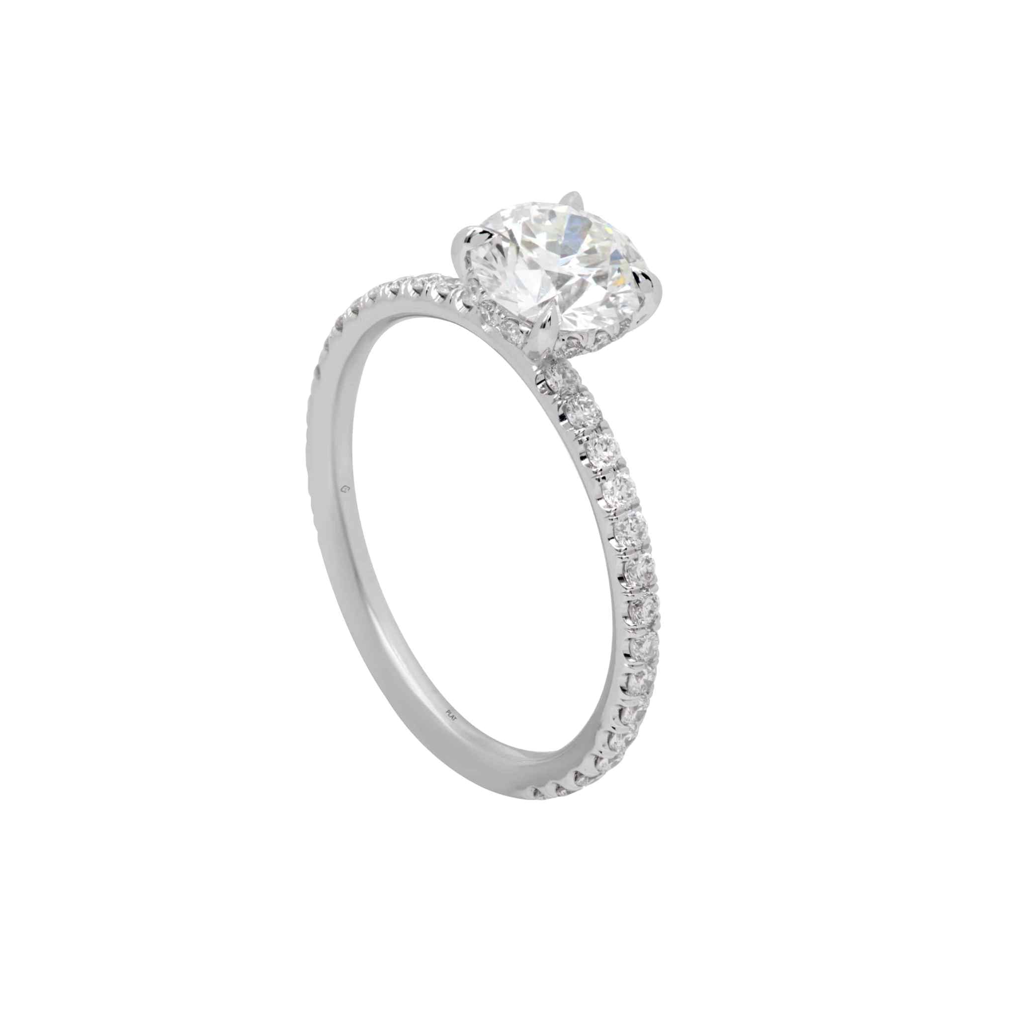 Lauren Engagement Ring with 2-carat diamond and hidden halo in platinum setting