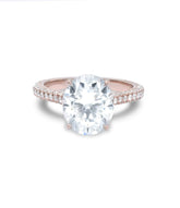 Leah three row pave engagement ring with 2ct oval cut lab grown diamond in rose gold band
