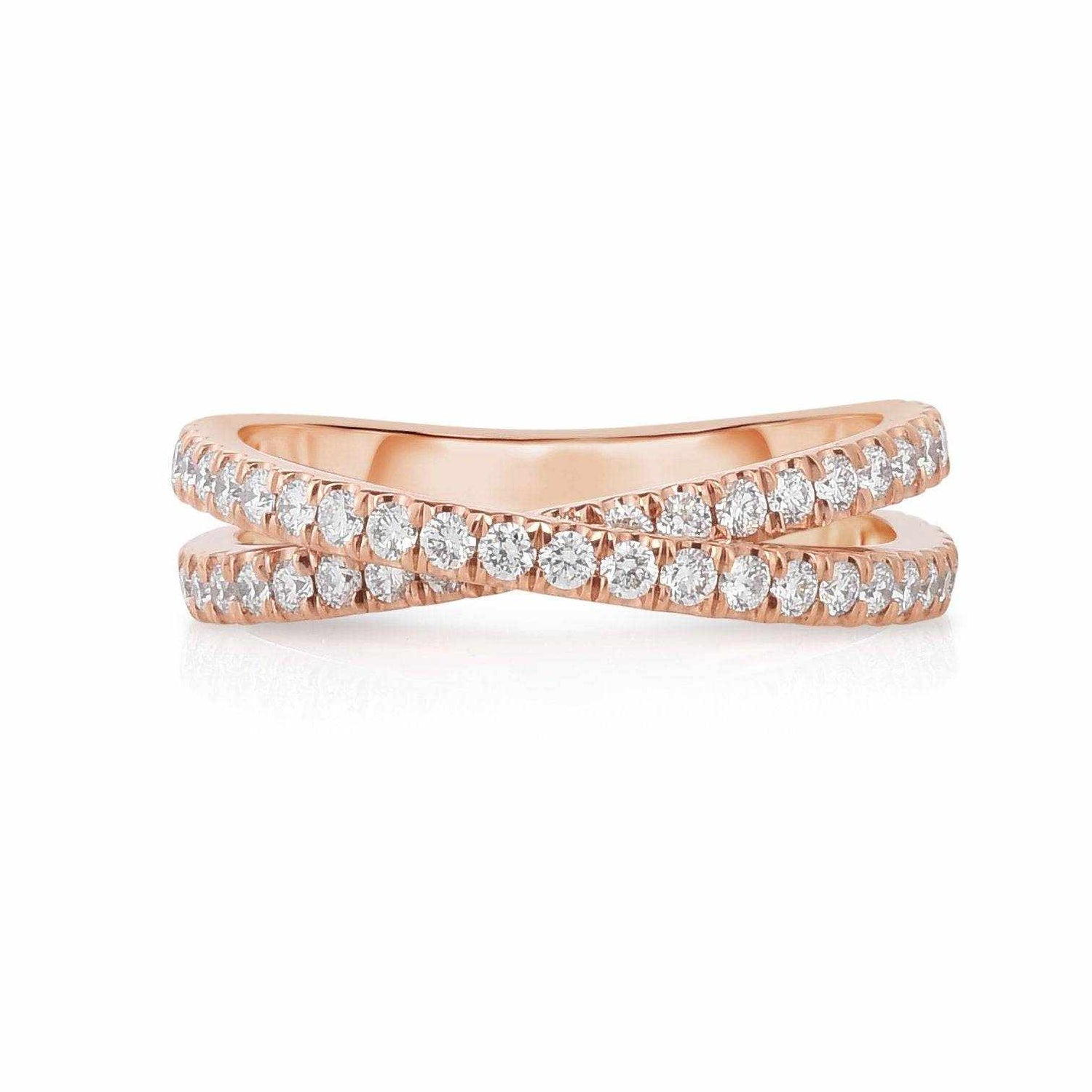 Leila Diamond Wedding Band in rose gold with round diamonds in a crisscross design