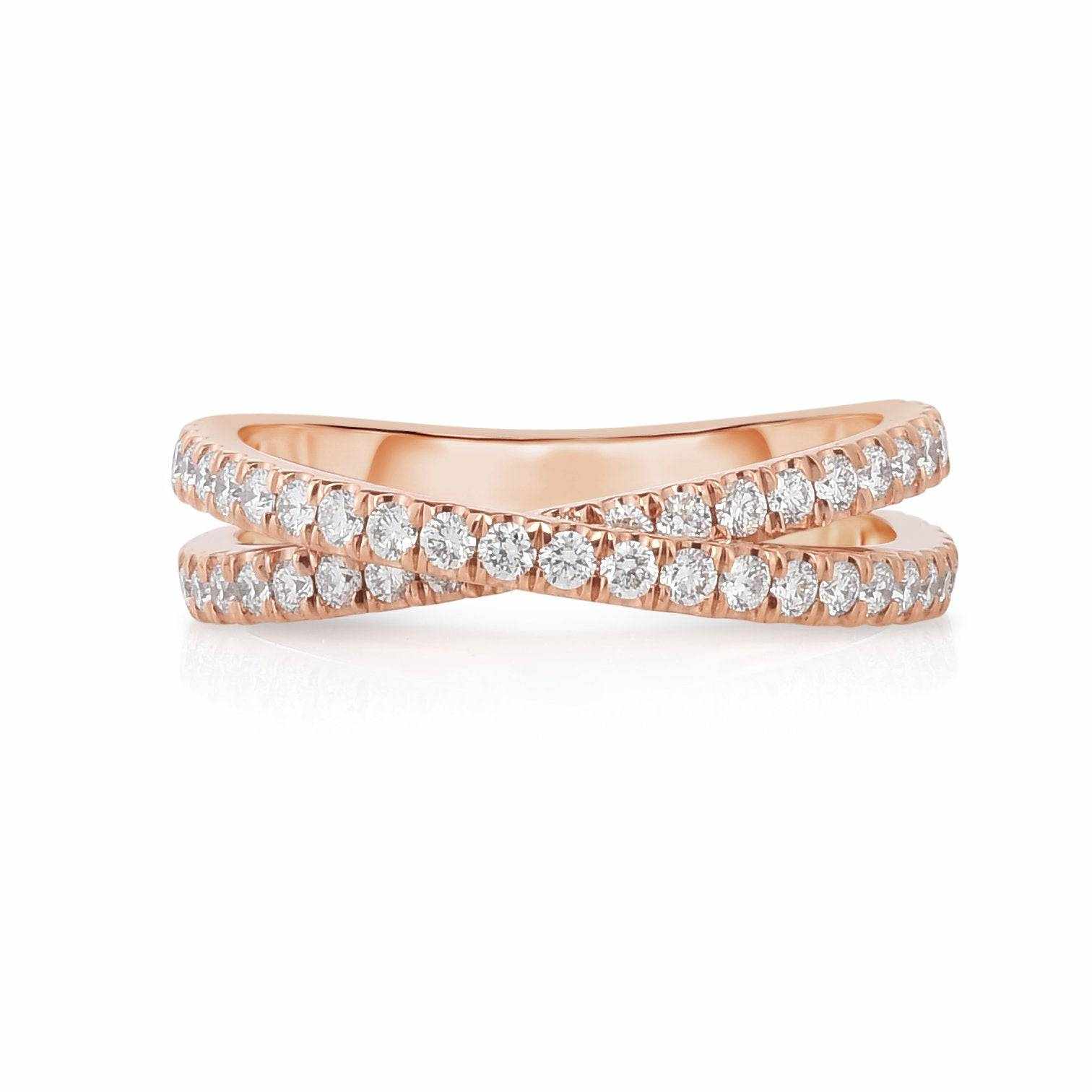 Leila Diamond Wedding Band in rose gold with round diamonds in crisscross design