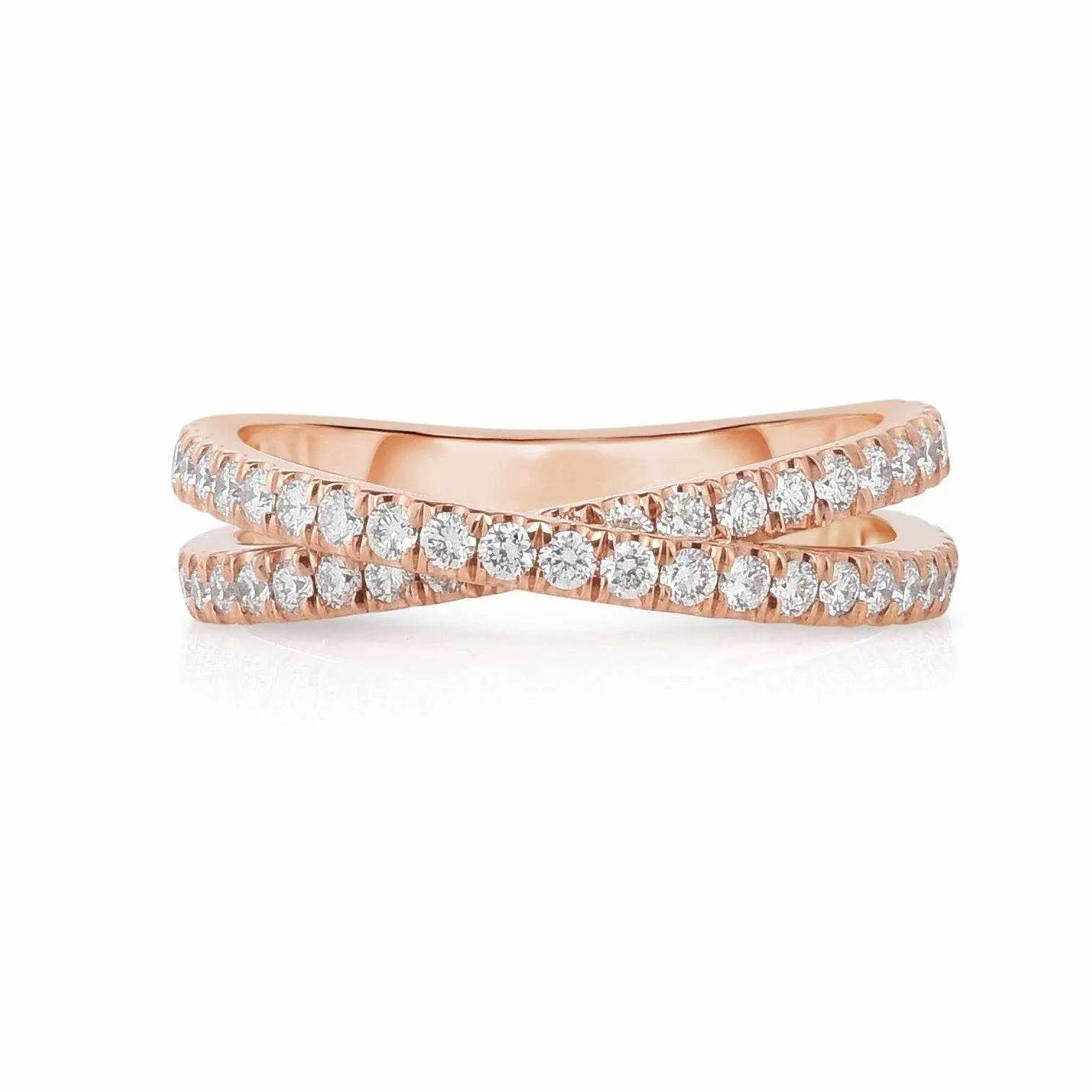 Leila Diamond Wedding Band in rose gold with round diamonds in crisscross design